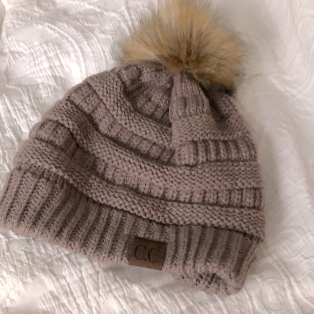 C.C winter hat with fur Pom Pom